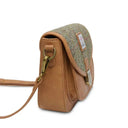 B40265 CHESTNUT HERRINGBONE Colour Authentic Handwoven Harris Tweed Saddle Bag Side view  Gaelsong