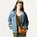 B40265 Authentic Handwoven Harris Tweed Saddle Bag Chestnut Blue Lifestyle Gaelsong
