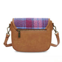 B40265 Authentic Handwoven Harris Tweed Saddle Bag Pink Blue Back View Gaelsong
