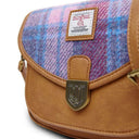 B40265 PINK BLUE Colour Authentic Handwoven Harris Tweed Saddle Bag Front Side View Gaelsong