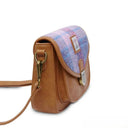 B40265 Authentic Handwoven Harris Tweed Saddle Bag Pink Blue Side View Gaelsong
