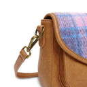 B40265 PINK BLUE Colour Authentic Handwoven Harris Tweed Saddle Bag Front  View Gaelsong