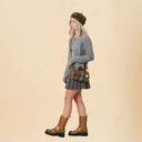 B40267 CHESTNUT BLUE Colour Handwoven Harris Tweed Duffle Bag Lifestyle Gaelsong