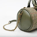 B40267 CHESNUT HERRINGBONE Colour Handwoven Harris Tweed Duffle Bag Metalic Strap View Gaelsong