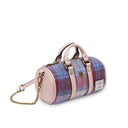 B40267 PINK BLUE Colour Handwoven Harris Tweed Duffle Bag Side View  Gaelsong