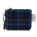 B40271 BLUE TARTAN Colour Handwoven Harris Tweed Zip Card Wallet Gaelsong
