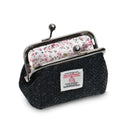 B40272 BLACK HERRINGBONE Colour Handwoven Harris Tweed Zip Card Wallet Inside View Gaelsong
