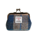 B40272 NAVY-BEIGE TARTAN Colour Handwoven Harris Tweed Zip Card Wallet Gaelsong
