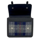 B40275 Handcrafted Mini Harris Tweed Messenger Bag Blue Check Opened View Gaelsong
