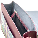 B40275 Handcrafted Mini Harris Tweed Messenger Bag Green Purple Inside View Gaelsong
