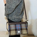 B40278 Ladies Large Harris Tweed Square Shoulder Bag Blue Brown Lifestyle Gaelsong
