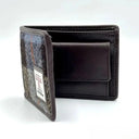 B40281 Men's Handwoven Harris Tweed Bifold Coin Wallet Blue Brown Opened View Gaelsong
