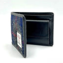 B40281 Men's Handwoven Harris Tweed Bifold Coin Wallet Blue Check Opened View Gaelsong
