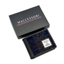 B40281 Men's Handwoven Harris Tweed Bifold Coin Wallet Blue Check Box Gaelsong
