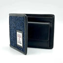 B40281 Men's Handwoven Harris Tweed Bifold Coin Wallet Blue Opened Gaelsong
