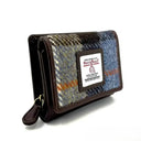 B40282 Handcrafted Harris Tweed Trifold Wallet Blue Brown Side View Gaelsong
