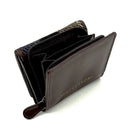 B40282 Handcrafted Harris Tweed Trifold Wallet Blue Brown Opened View Gaelsong

