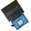B40282 Handcrafted Harris Tweed Trifold Wallet Sky Blue Box Gaelsong
