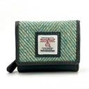 B40282 Handcrafted Harris Tweed Trifold Wallet Turquoise Herringbone Gaelsong
