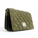 B40283 Handwoven Ladies Harris Tweed Quilt Shoulder Bag Country Green Side View Gaelsong
