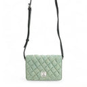 B40283 Handwoven Ladies Harris Tweed Quilt Shoulder Bag Turquoise Herringbone With Detachable Strap Gaelsong
