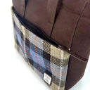 B40284 Large Handcrafted Harris Tweed Travel Bag Blue Brown Zip Pocket Close Up Gaelsong
