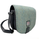 B40289 Harris Tweed Handmade Crossbody Bag Turquoise Herringbone Side View Gaelsong
