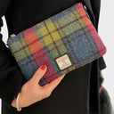 B40290 Handwoven Genuine Harris Tweed Zip Purse Blue Pink Check