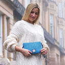 B40290 Handwoven Genuine Harris Tweed Zip Purse Sky Blue Lifestyle  Gaelsong
