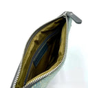 B40290 Handwoven Genuine Harris Tweed Zip Purse Turquoise Herringbone Inside View Gaelsong
