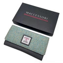 B40292 Women's Handmade Harris Tweed Long Wallet Turquoise Herringbone Box Gaelsong

