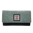 B40292 Women's Handmade Harris Tweed Long Wallet Turquoise Herringbone Gaelsong
