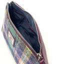 B40293 Handwoven Harris Tweed Cosmetic Bag Green Purple Inside View Gaelsong
