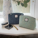 B40293 Handwoven Harris Tweed Cosmetic Bag Turquoise Herringbone and Blue Gaelsong
