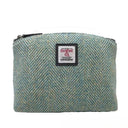 B40293 Handwoven Harris Tweed Cosmetic Bag Turquoise Herringbone Gaelsong
