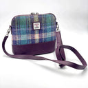 B40295 Handmade Harris Tweed Zip Shoulder Bag Green Purple Plaid Gaelsong
