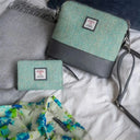 B40295 Handmade Harris Tweed Zip Shoulder Bag Turquoise Herringbone Lifestyle Gaelsong
