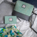 B40296 Harris Tweed Medium Zip Wallet for Women Turquoise Herringbone Lifestyle Gaelsong
