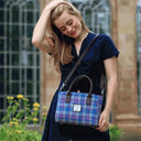 B40300 Genuine Handwoven Harris Tweed Brora Bag Blue Purple Check Lifestyle Gaelsong
