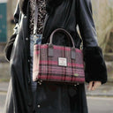 B40300 Genuine Handwoven Harris Tweed Brora Bag Burgundy Pink Stewart Tartan Lifestyle Gaelsong
