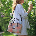 B40300 Genuine Handwoven Harris Tweed Brora Bag Coral Gingham Lifestyle Gaelsong

