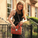 B40300 Genuine Handwoven Harris Tweed Brora Bag Deep Orange Check Lifestyle Gaelsong
