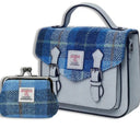 Harris Tweed & Vegan Leather Bag Matching Set 3 Blue Gaelsong