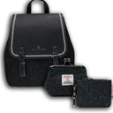 Tartan Islander Harris Tweed Backpack & Wallet Gift Set 3 Black Gaelsong