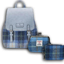 Tartan Islander Harris Tweed Backpack & Wallet Gift Set 3 Blue  Gaelsong