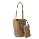 Harris Tweed & Genuine Leather Bucket Tote Bag Beige Gaelsong