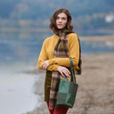 Harris Tweed & Genuine Leather Bucket Tote Bag Dark Green Lifestyle Gaelsong