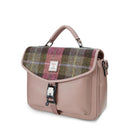 Harris Tweed & Leather Small Computer Bag Pink Green Side View Gaelsong