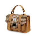 Ladies Harris Tweed & Leather Small Satchel Beige Side View Gaelsong