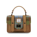 Ladies Harris Tweed & Leather Small Satchel Beige Chesnut Blue Studio Gaelsong